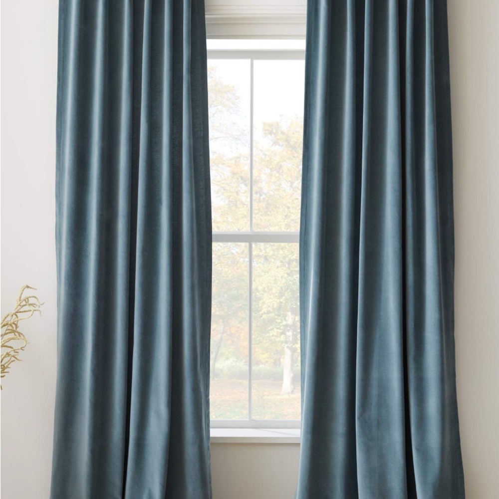 Pair of West Elm Blue blackout Curtains - Modern Minimalist Design